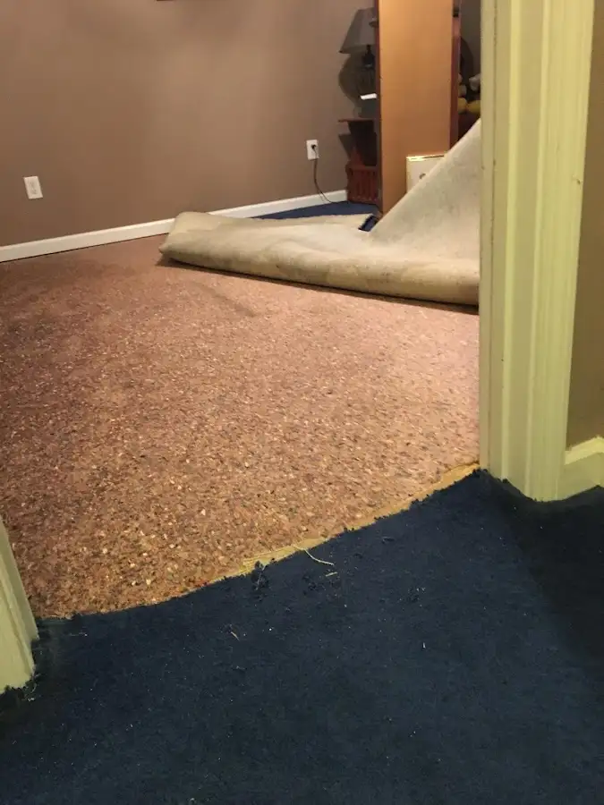 Carpet pad removal revealing water damage during Drying & Dehumidification in Camarillo